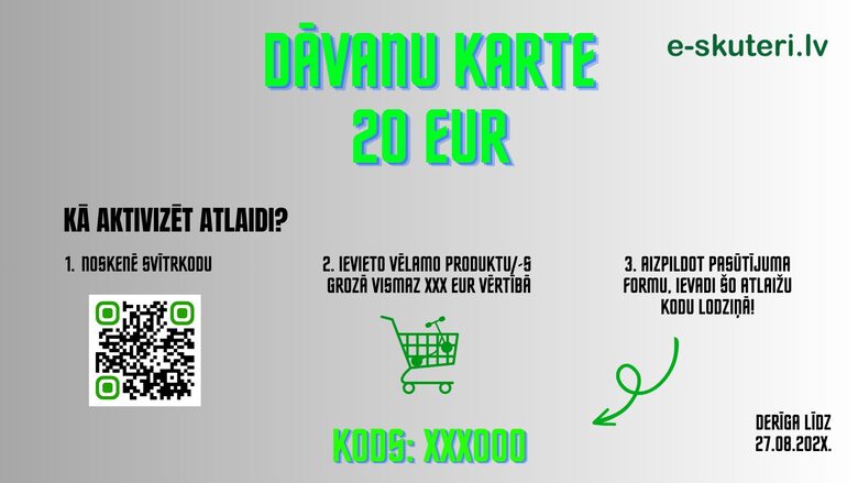 Dāvanu karte "e-skuteri.lv", dažādās vērtībās
