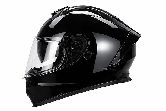 AXK 800 moto slēgtā ķivere, ar saules vizieri, glancēta melna, M, L